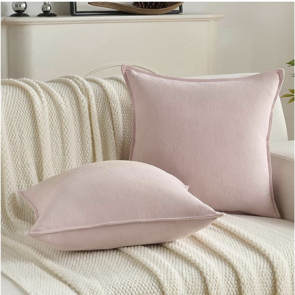FUTEI Pink Chenille Throw Pillow Covers 22x22 Inch Set of 2 Bound Edge - Picture 3 of 6